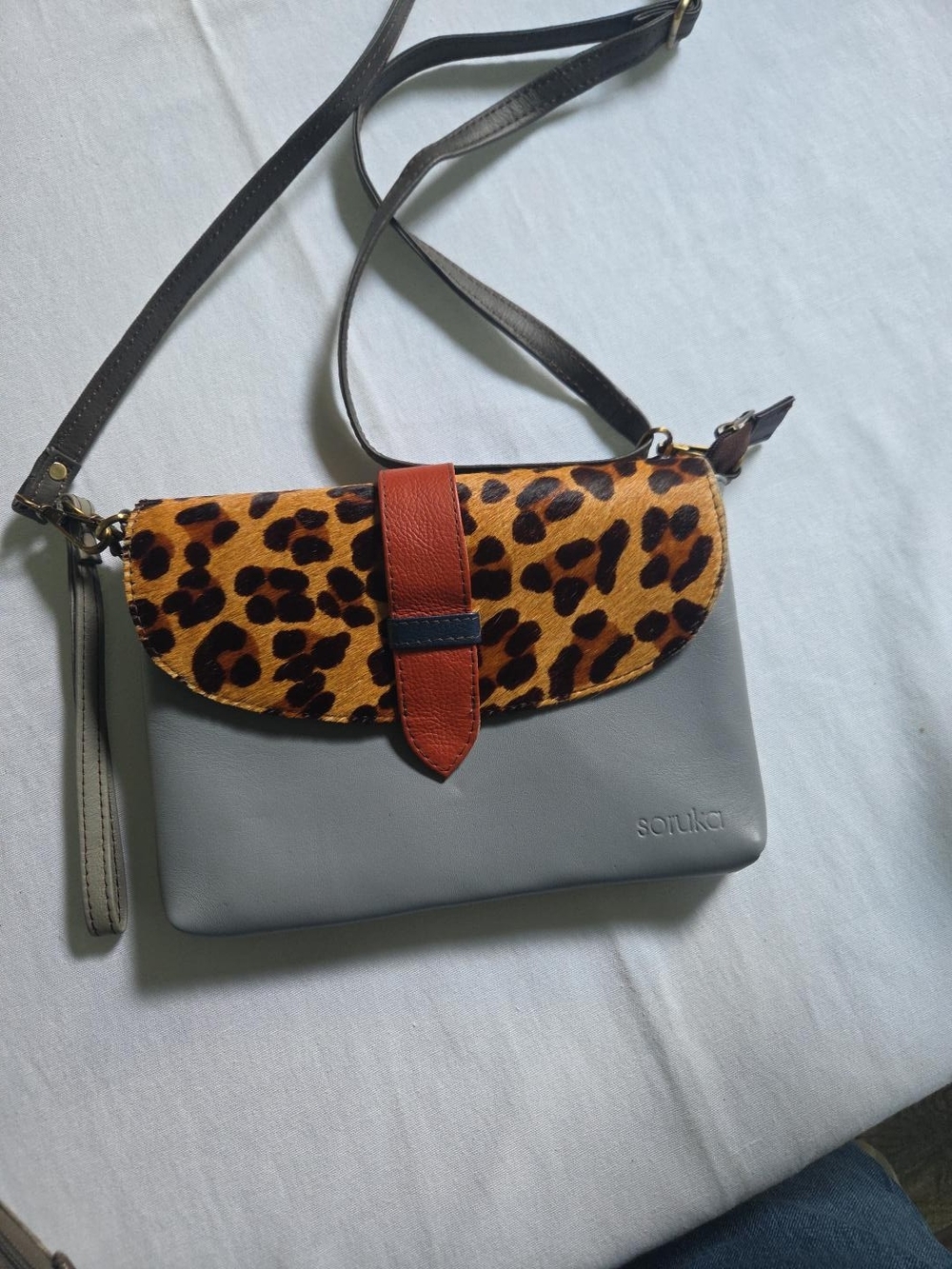 Soruka Real Leather Leopard Crossbody Wristlet Bag